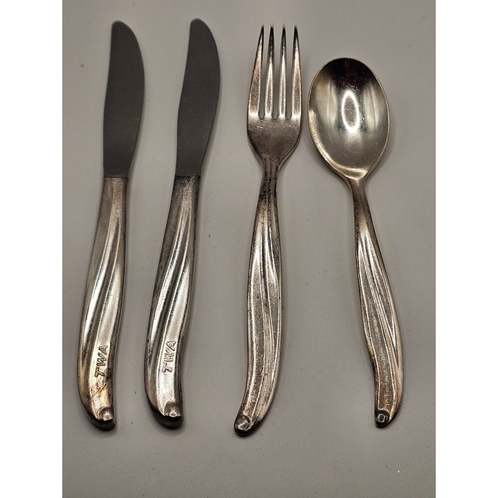 Vintage TWA Trans World Airlines In-Flight Flatware Set Of 4 International Silve - Picture 4 of 10
